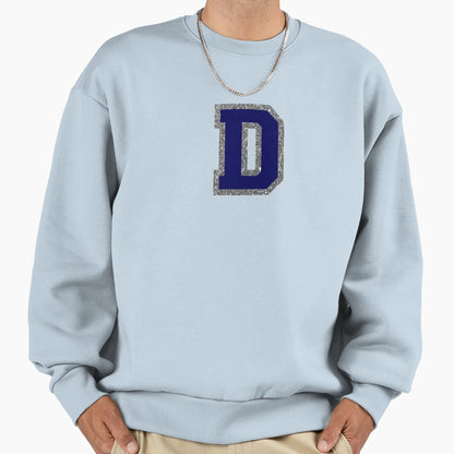 Silver And Navy Varsity Letter D Sweatshirt - Graphic Print Unisex - T-Shirt, Sweatshirt, Hoodie