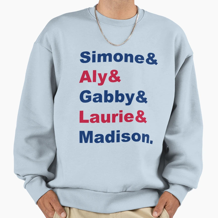 Usa Gymnastics Team Names Sweatshirt - Fun Novelty Design for Adults - T-Shirt, Sweatshirt, Hoodie