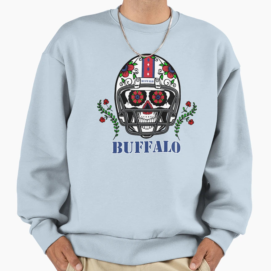 Buffalo Football Helmet Sugar Skull Day Sweatshirt - Graphic Print Unisex - T-Shirt, Sweatshirt, Hoodie
