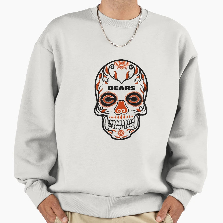 Sugar Skull Chicago Football Sweatshirt - Streetwear Style for Adults - T-Shirt, Sweatshirt, Hoodie
