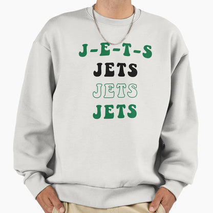 New York Jets Funky J E T S Chant Sweatshirt - Trendy Graphic for Adults - T-Shirt, Sweatshirt, Hoodie