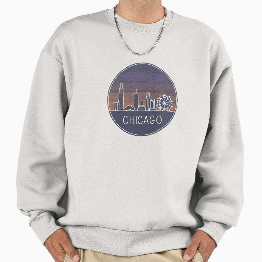 Chicago Skyline Sunset Sweatshirt - Unique Graphic for Adults - T-Shirt, Sweatshirt, Hoodie