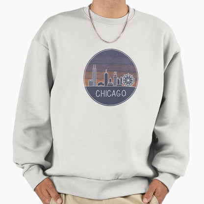 Chicago Skyline Sunset Sweatshirt - Unique Graphic for Adults - T-Shirt, Sweatshirt, Hoodie