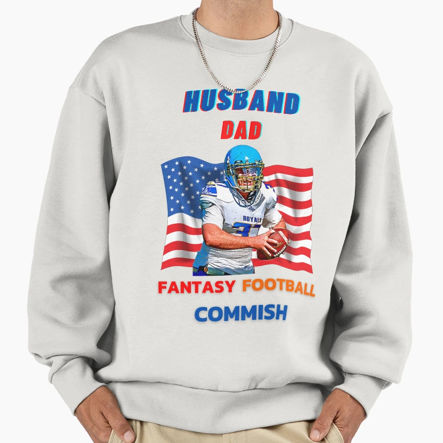 Husband Dad Fantasy Football Commish Sweatshirt - Minimalist Print Unisex - T-Shirt, Sweatshirt, Hoodie