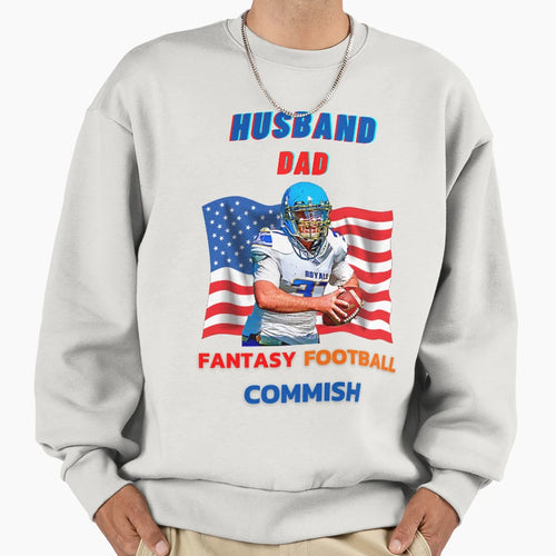Husband Dad Fantasy Football Commish Sweatshirt - Minimalist Print Unisex - T-Shirt, Sweatshirt, Hoodie