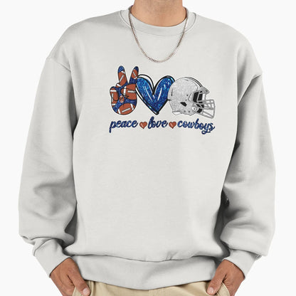 Peace Love Cowboys Football Team Sweatshirt - Custom Art Print for Adults - T-Shirt, Sweatshirt, Hoodie