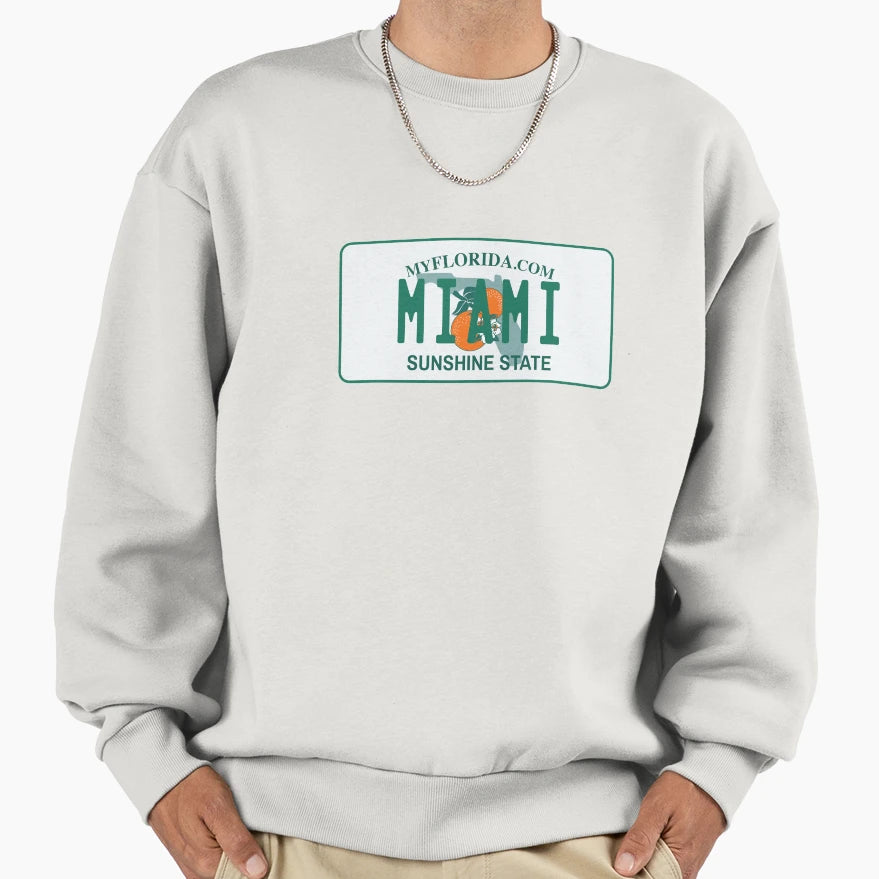 Miami Florida License Plate Sweatshirt - Casual Everyday Wear Men Women - T-Shirt, Sweatshirt, Hoodie
