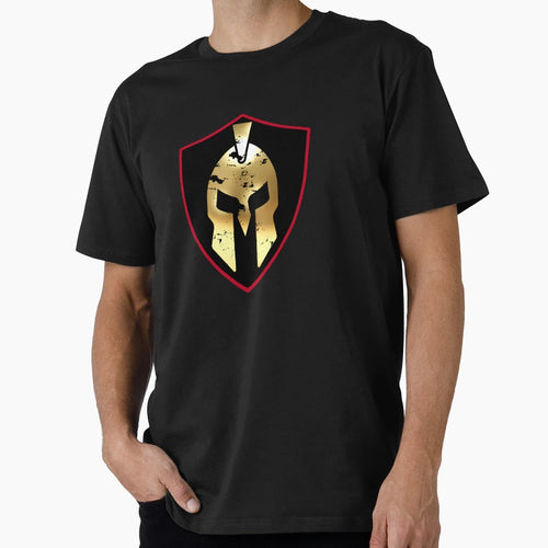 Gold Spartan Helmet Black Gold Shield T-Shirt - Graphic Print Unisex - T-Shirt, Sweatshirt, Hoodie