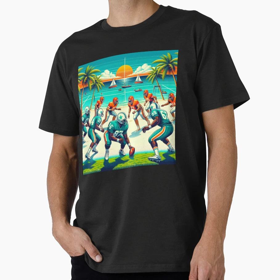 Beachside Football Showdown Sports Art T-Shirt - Trendy Graphic Unisex - T-Shirt, Sweatshirt, Hoodie