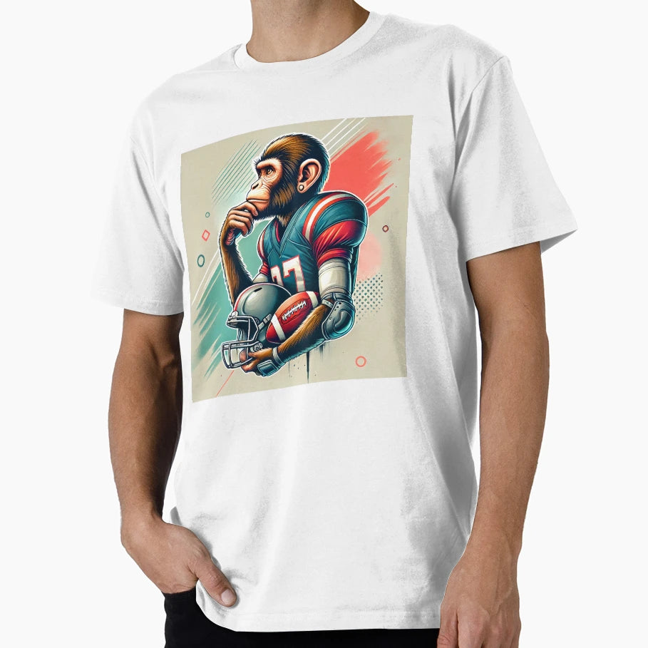 Thinking Monkey Football Player T-Shirt - Minimalist Print Unisex - T-Shirt, Sweatshirt, Hoodie