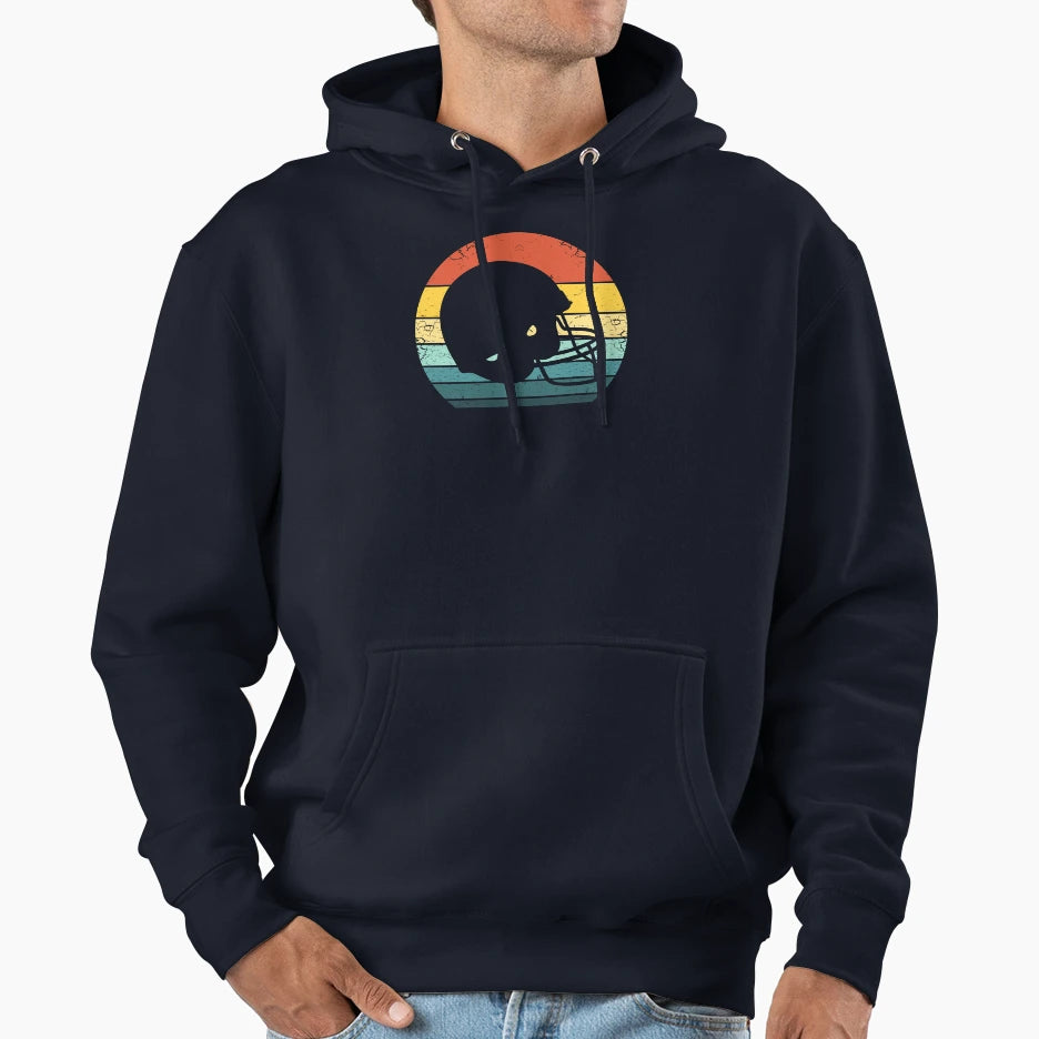 70S American Football Helmet Sunset Hoodie - Fun Novelty Design for Adults - T-Shirt, Sweatshirt, Hoodie