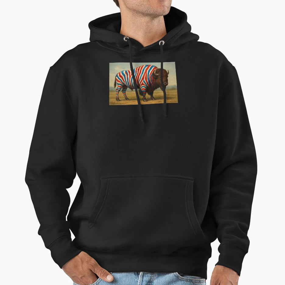 Zebra Stripe Bison Hoodie - Trendy Graphic Men Women - T-Shirt, Sweatshirt, Hoodie