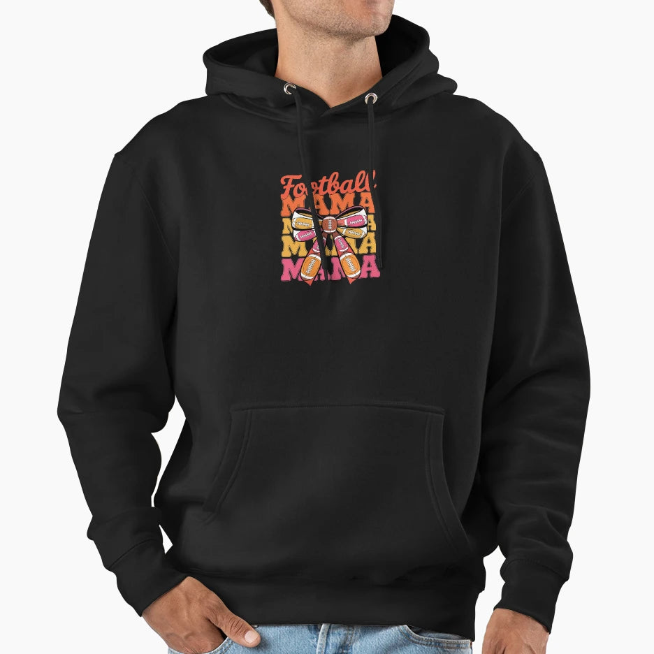Coquette Bow Game Day Football Mama Hoodie - Casual Everyday Wear Unisex - T-Shirt, Sweatshirt, Hoodie