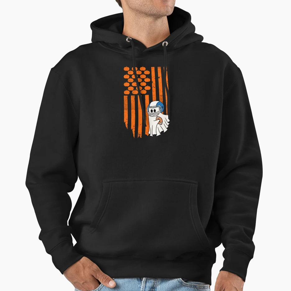 Football Player Fan Ghost Halloween Hoodie - Minimalist Print for Adults - T-Shirt, Sweatshirt, Hoodie