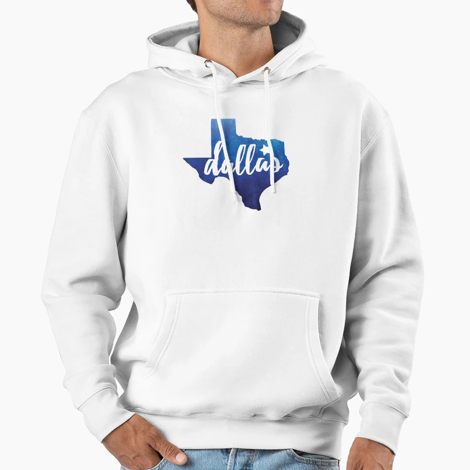 Dallas Texas Blue Watercolor Hoodie - Novelty Apparel Men Women - T-Shirt, Sweatshirt, Hoodie