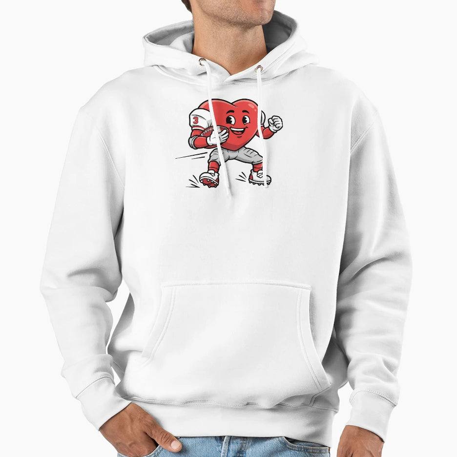 Heart Football Player Cartoon Mascot Hoodie - Aesthetic Graphic for Adults - T-Shirt, Sweatshirt, Hoodie