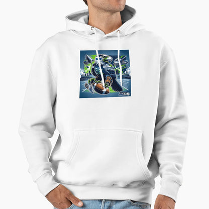 Seattle Seahawks Artwork Hoodie - Novelty Apparel for Adults - T-Shirt, Sweatshirt, Hoodie