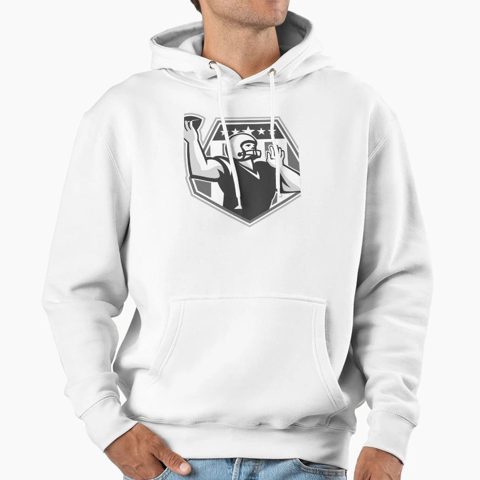 American Football Quarterback Shield Hoodie - Minimalist Print Men Women - T-Shirt, Sweatshirt, Hoodie