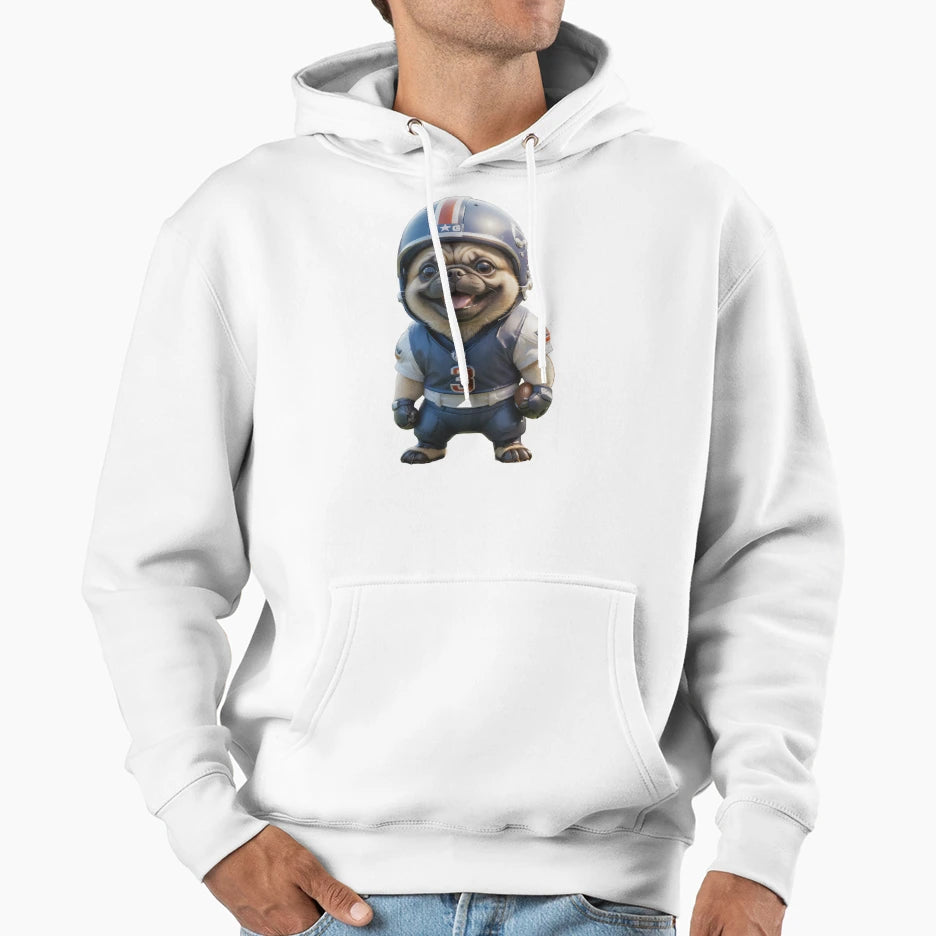 American Football Player Pug Dog Hoodie - Custom Art Print Men Women - T-Shirt, Sweatshirt, Hoodie