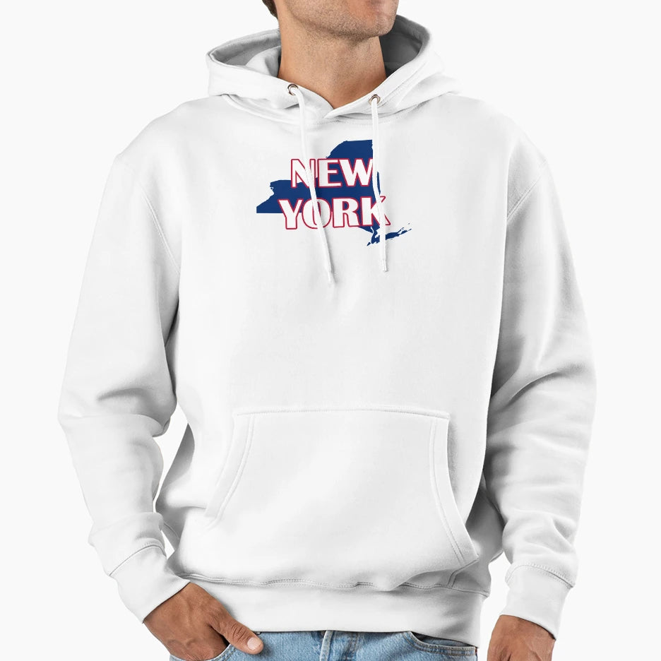 New York State Map Shape Usa Red Blue Hoodie - Trendy Graphic for Adults - T-Shirt, Sweatshirt, Hoodie