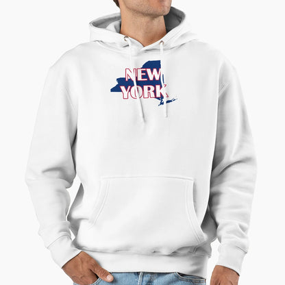 New York State Map Shape Usa Red Blue Hoodie - Trendy Graphic for Adults - T-Shirt, Sweatshirt, Hoodie