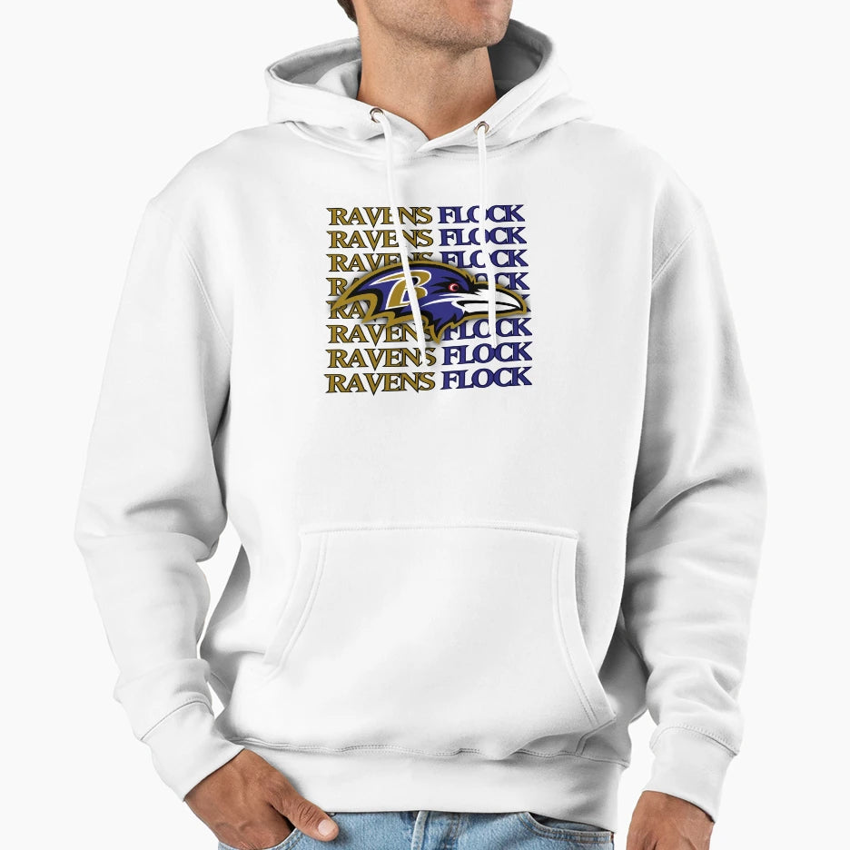 Baltimore Ravens Head Ravens Flock Hoodie - Trendy Graphic for Adults - T-Shirt, Sweatshirt, Hoodie