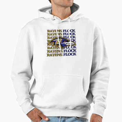 Baltimore Ravens Head Ravens Flock Hoodie - Trendy Graphic for Adults - T-Shirt, Sweatshirt, Hoodie