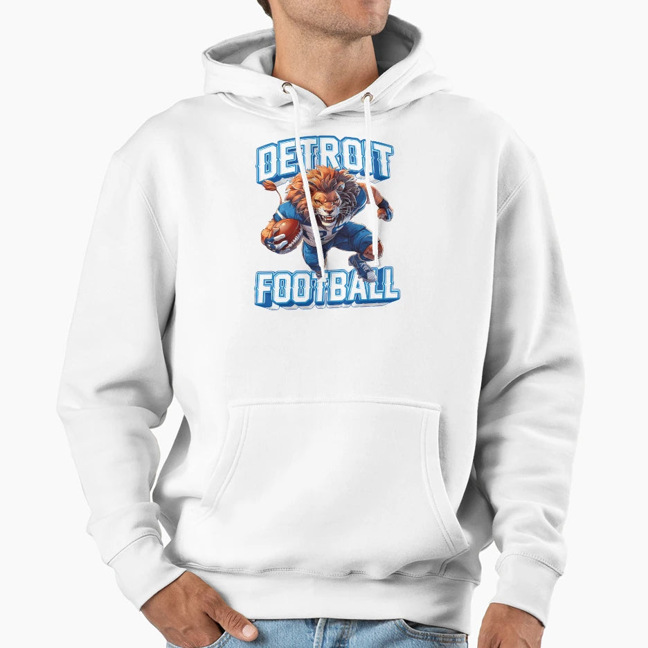 Detroit Football Fierce Lion Mascot Hoodie - Minimalist Print for Adults - T-Shirt, Sweatshirt, Hoodie