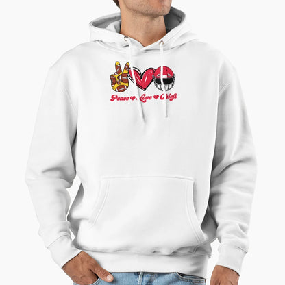 Peace Love Chiefs Football Team Hoodie - Casual Everyday Wear for Adults - T-Shirt, Sweatshirt, Hoodie
