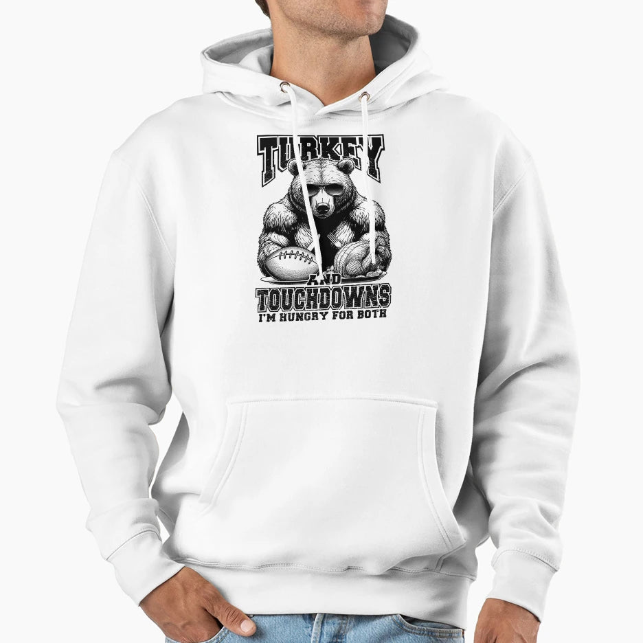 Turkey Touchdowns Funny Thanksgiving Hoodie - Streetwear Style for Adults - T-Shirt, Sweatshirt, Hoodie