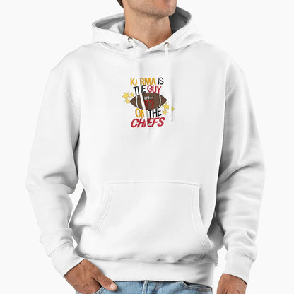 Karma Is Guy Chiefs Hoodie - Aesthetic Graphic for Adults - T-Shirt, Sweatshirt, Hoodie
