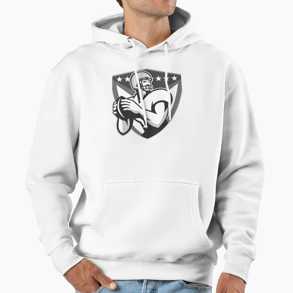 American Football Player Throwing Ball Hoodie - Graphic Print for Adults - T-Shirt, Sweatshirt, Hoodie