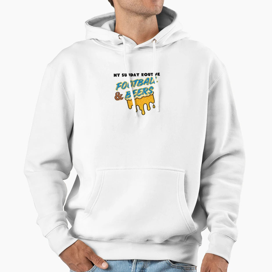 Football Beers Sunday Routine Funny Game Hoodie - Unique Graphic Unisex - T-Shirt, Sweatshirt, Hoodie