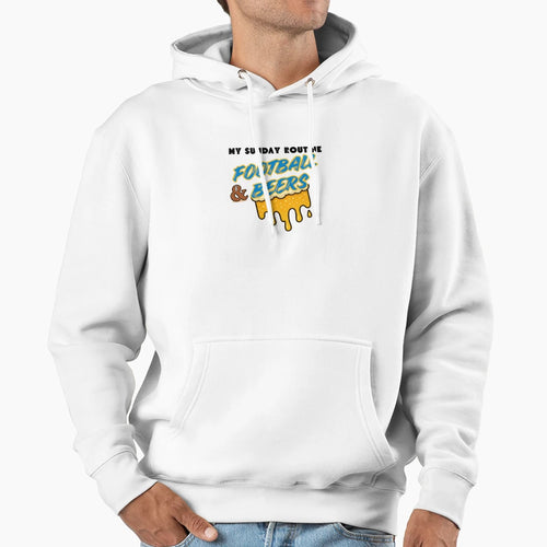 Football Beers Sunday Routine Funny Game Hoodie - Unique Graphic Unisex - T-Shirt, Sweatshirt, Hoodie