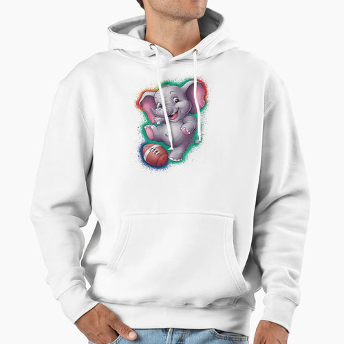 Elephant Playing Football Hoodie - Fun Novelty Design Men Women - T-Shirt, Sweatshirt, Hoodie