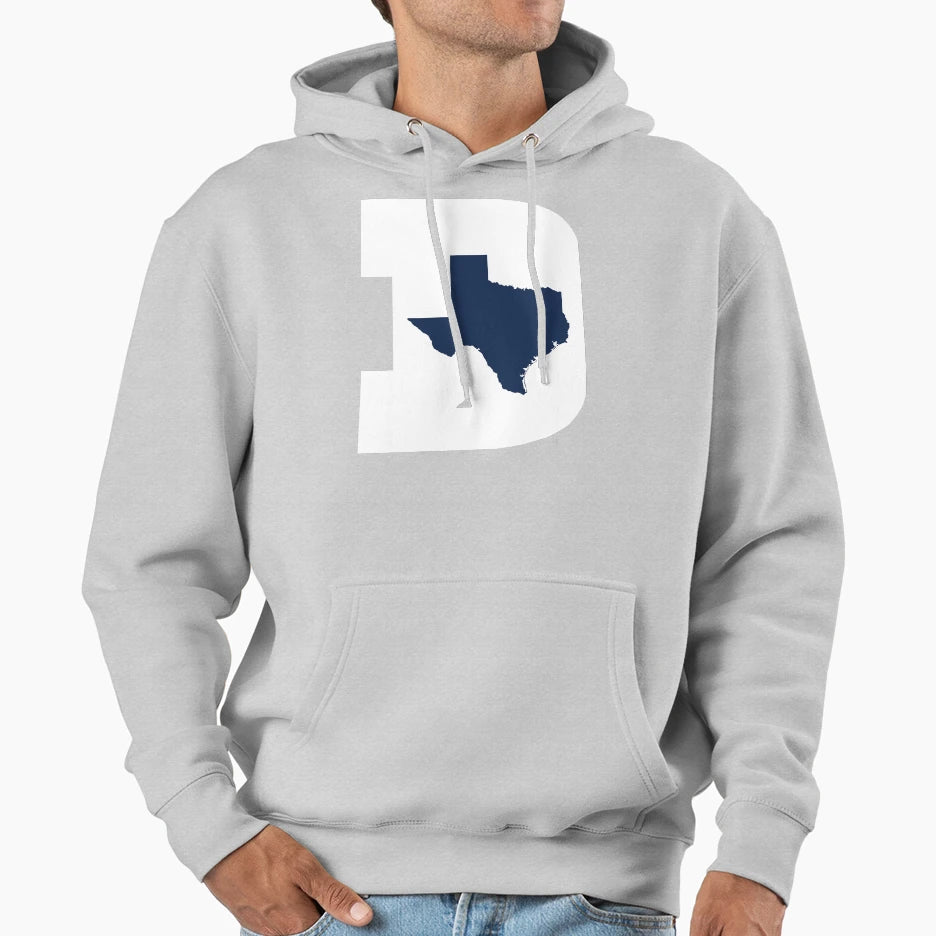 D Texas White Blue Hoodie - Fun Novelty Design for Adults - T-Shirt, Sweatshirt, Hoodie