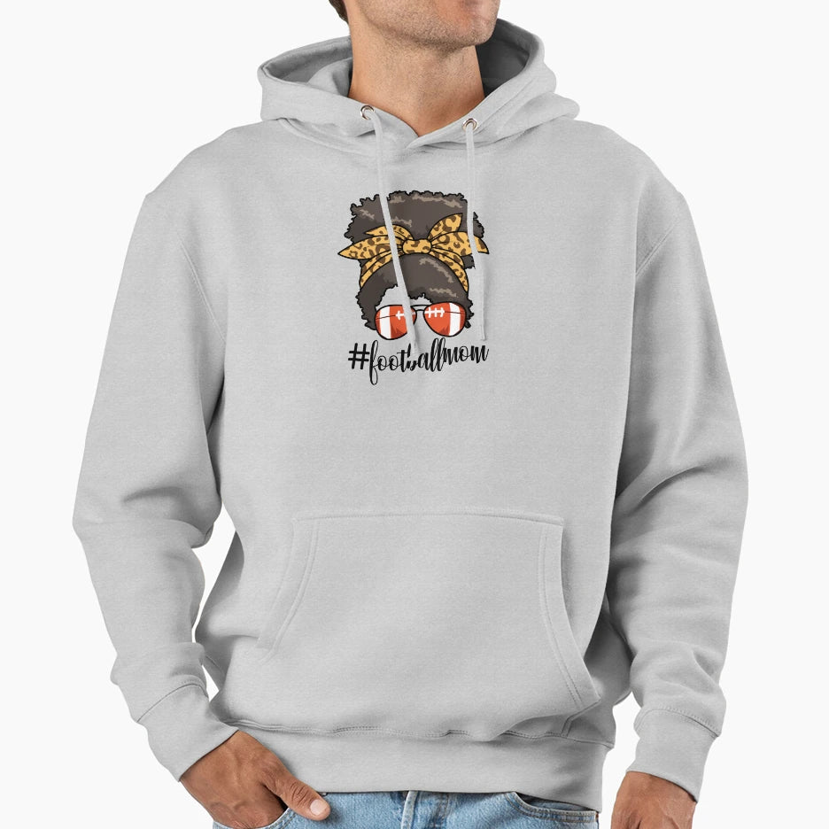 Footballmom Messy Bun Mom Womens Hoodie - Unique Graphic for Adults - T-Shirt, Sweatshirt, Hoodie
