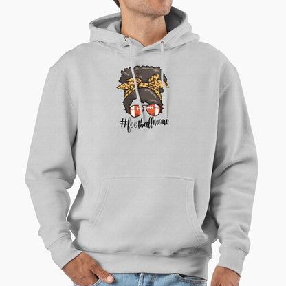 Footballmom Messy Bun Mom Womens Hoodie - Unique Graphic for Adults - T-Shirt, Sweatshirt, Hoodie