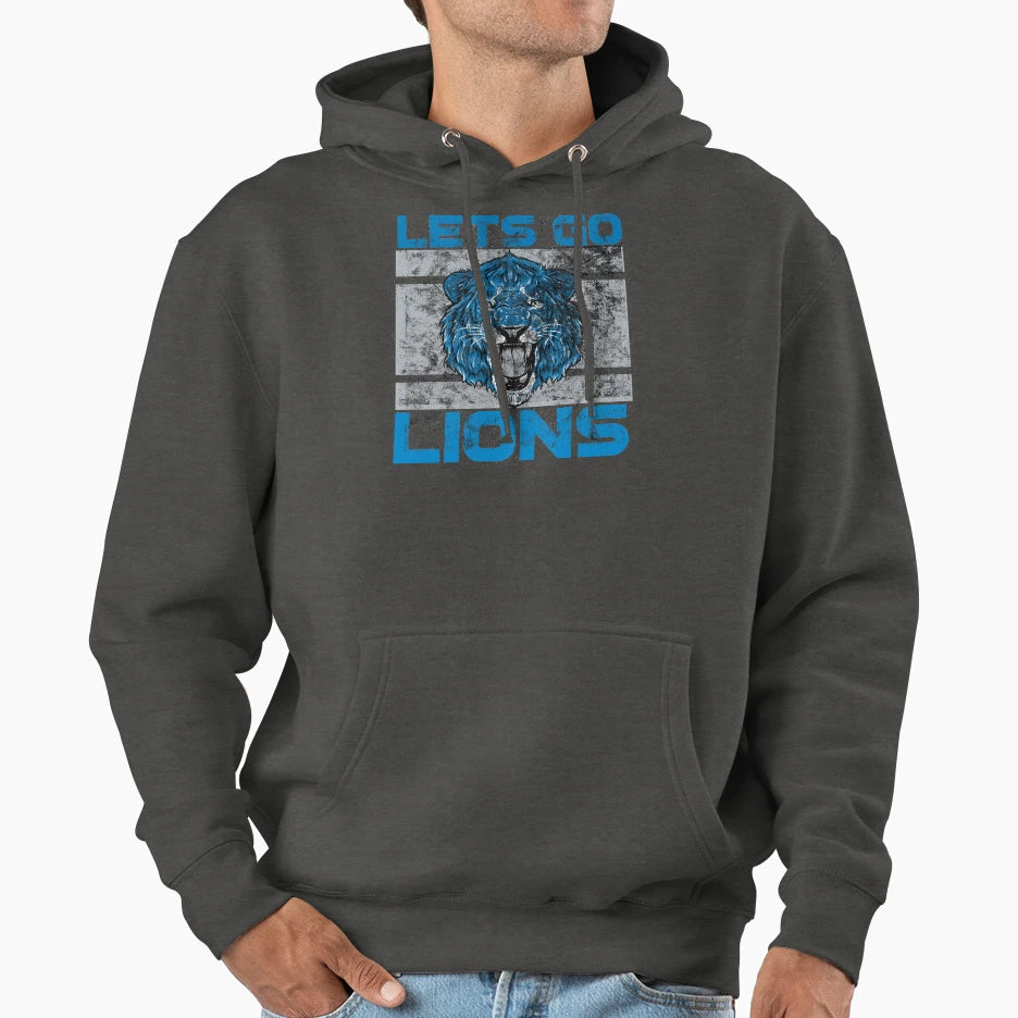 Lets Go Lions Washed And Worn Hoodie - Fun Novelty Design Men Women - T-Shirt, Sweatshirt, Hoodie