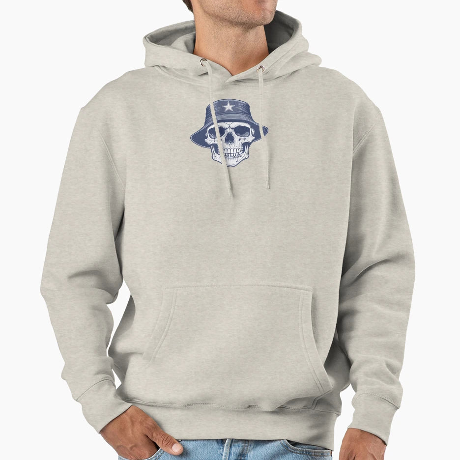 Bucket Hat Skull Hoodie - Unique Graphic Unisex - T-Shirt, Sweatshirt, Hoodie
