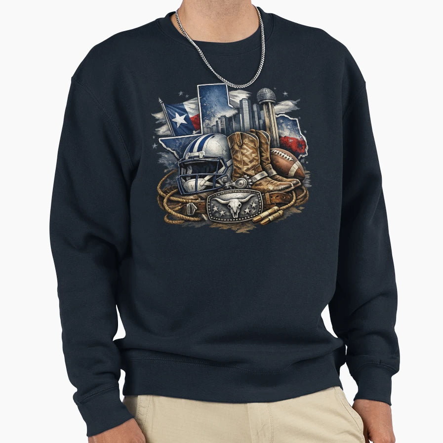 Texas Football Cowboy Boots Sweatshirt - Fun Novelty Design for Adults - T-Shirt, Sweatshirt, Hoodie