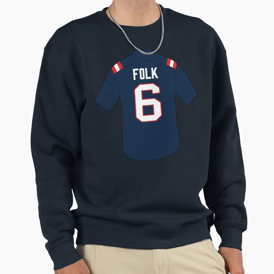 Nick Folk Jersey Number 6 Sweatshirt - Fun Novelty Design for Adults - T-Shirt, Sweatshirt, Hoodie