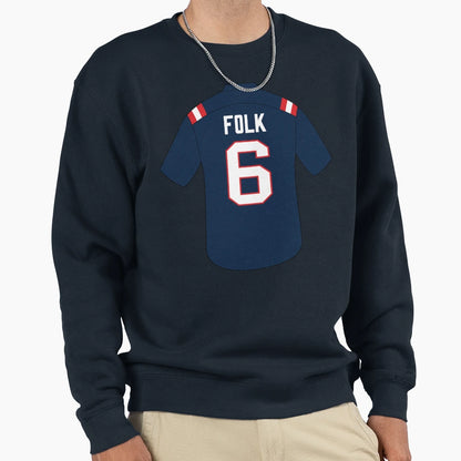 Nick Folk Jersey Number 6 Sweatshirt - Fun Novelty Design for Adults - T-Shirt, Sweatshirt, Hoodie