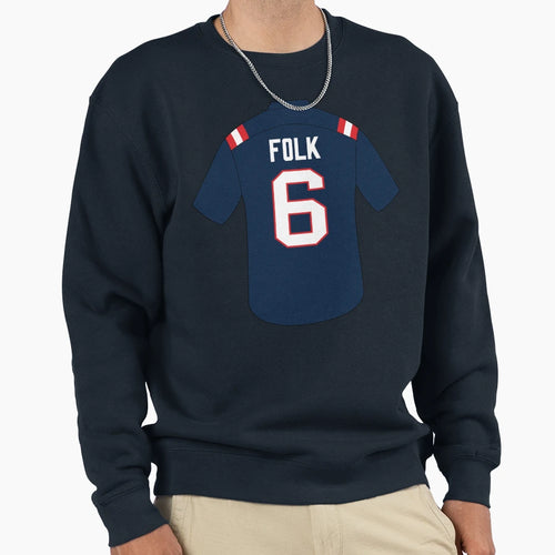 Nick Folk Jersey Number 6 Sweatshirt - Fun Novelty Design for Adults - T-Shirt, Sweatshirt, Hoodie