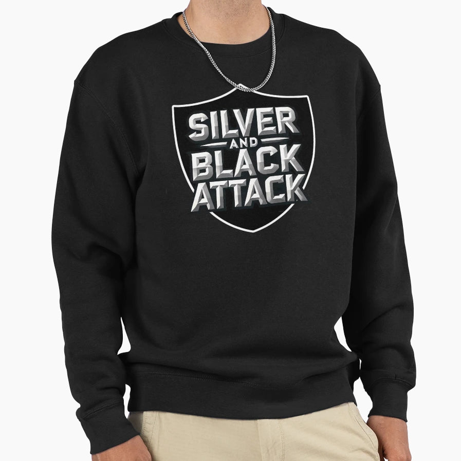 Silver And Black Attack Shield Sweatshirt - Unique Graphic Unisex - T-Shirt, Sweatshirt, Hoodie