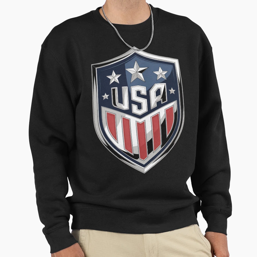 Usa Chrome Shield Emblem Sweatshirt - Casual Everyday Wear Men Women - T-Shirt, Sweatshirt, Hoodie