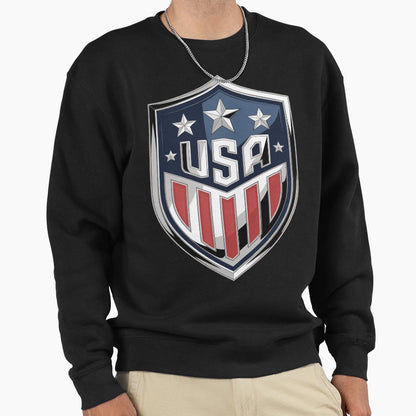 Usa Chrome Shield Emblem Sweatshirt - Casual Everyday Wear Men Women - T-Shirt, Sweatshirt, Hoodie