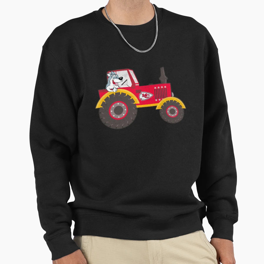 Dog Driving Kansas City Chiefs Tractor T-Shirt - Aesthetic Graphic Unisex - T-Shirt, Sweatshirt, Hoodie