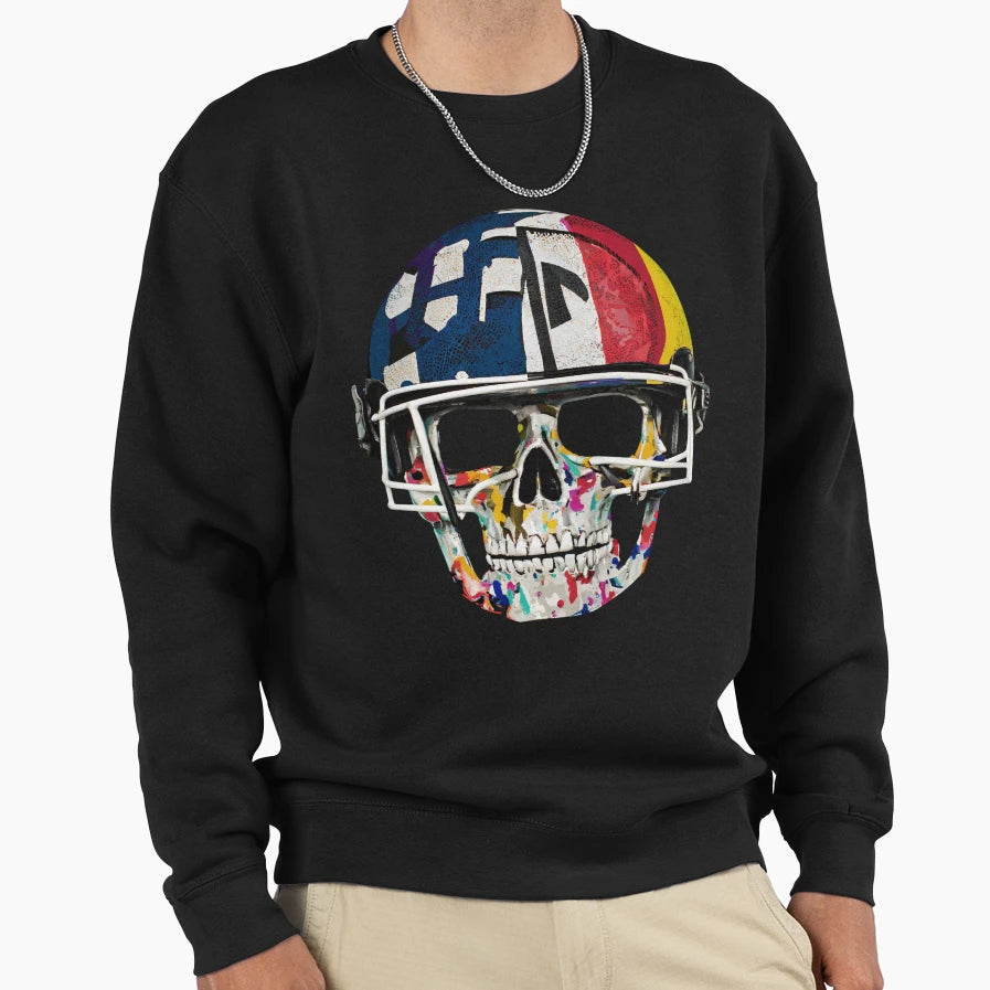 American Football Helmet Skull Sweatshirt - Fun Novelty Design Men Women - T-Shirt, Sweatshirt, Hoodie