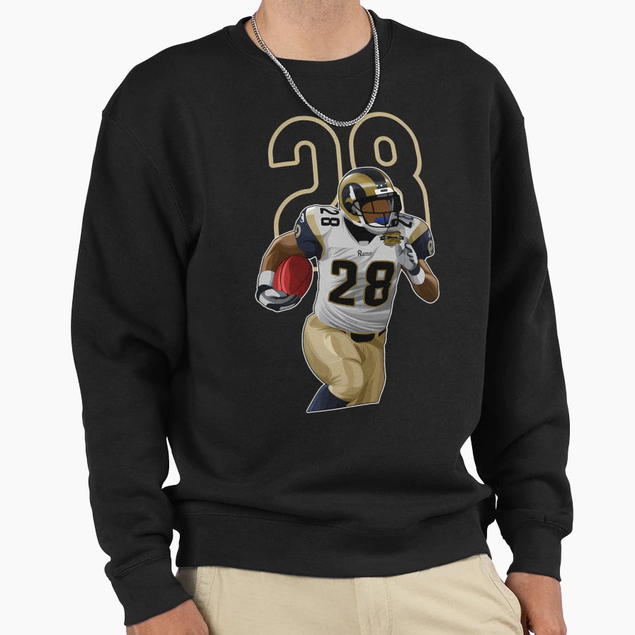 Marshall Faulk St Louis 28 Number Sweatshirt - Novelty Apparel Unisex - T-Shirt, Sweatshirt, Hoodie
